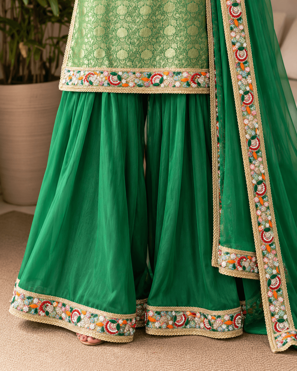 Raw Mango Garara Set Paired With Halter Neck Kurti
