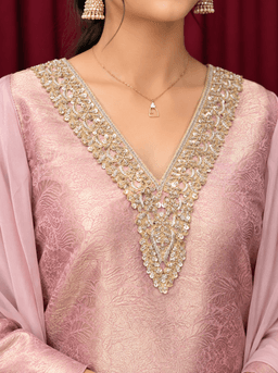 Soft pink Banarsi plazo set view 2