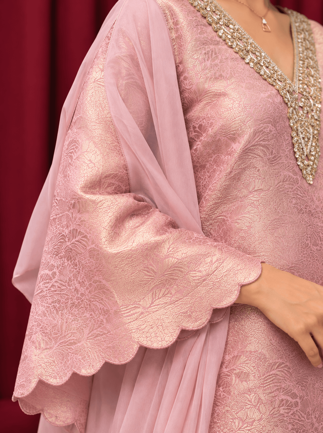 Soft pink Banarsi plazo set