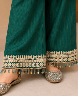 Mustard Kurti With Emerald Plazo view 2