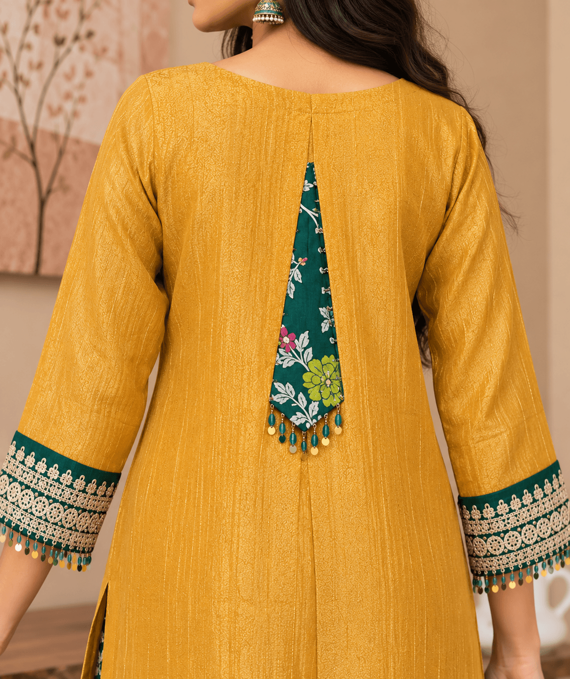 Mustard Kurti With Emerald Plazo