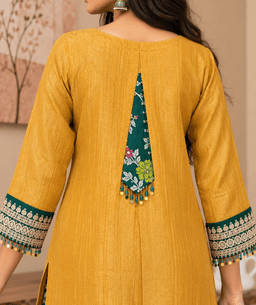Mustard Kurti With Emerald Plazo view 3