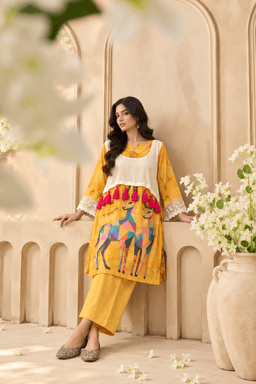 Mustard Yellow Plazo Set With Organza Shrug view 1
