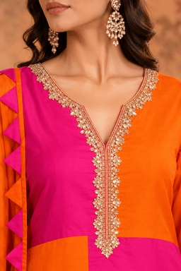 Orange And Pink Pakistani Styled Kurta With Duppatta view 2