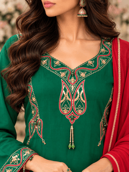 Green Kurti Paired With Striped Bottom view 2