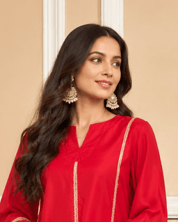 Red A Lined Kurti With Potli view 2