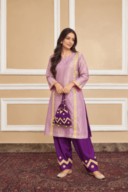 Lavender Gota Patti Farshi Salwar Set With Potli view 1