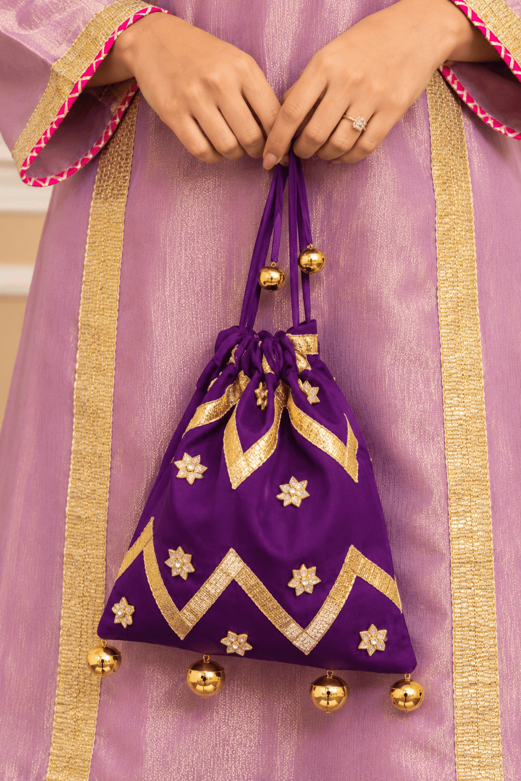 Lavender Gota Patti Farshi Salwar Set With Potli