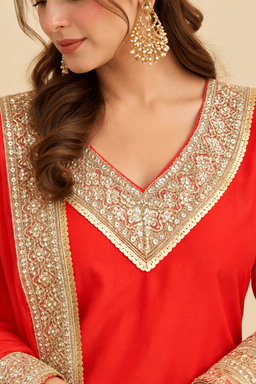 Orange Pakistani Styled Kurta With Cigarette Pants view 2