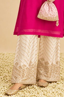 Hot Pink Organza Kurta With Embroidered Silk Plazo view 3