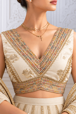 Ivory Organza Lehenga With Matching Potli And Duppatta view 2