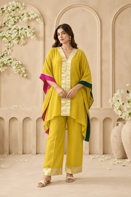Sunflower Yellow Chinon Kaftan Set view 1