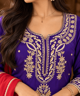 Purple Embroidered Set Paired With Red Duppatta view 2