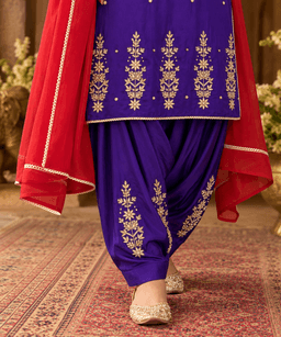 Purple Embroidered Set Paired With Red Duppatta view 3