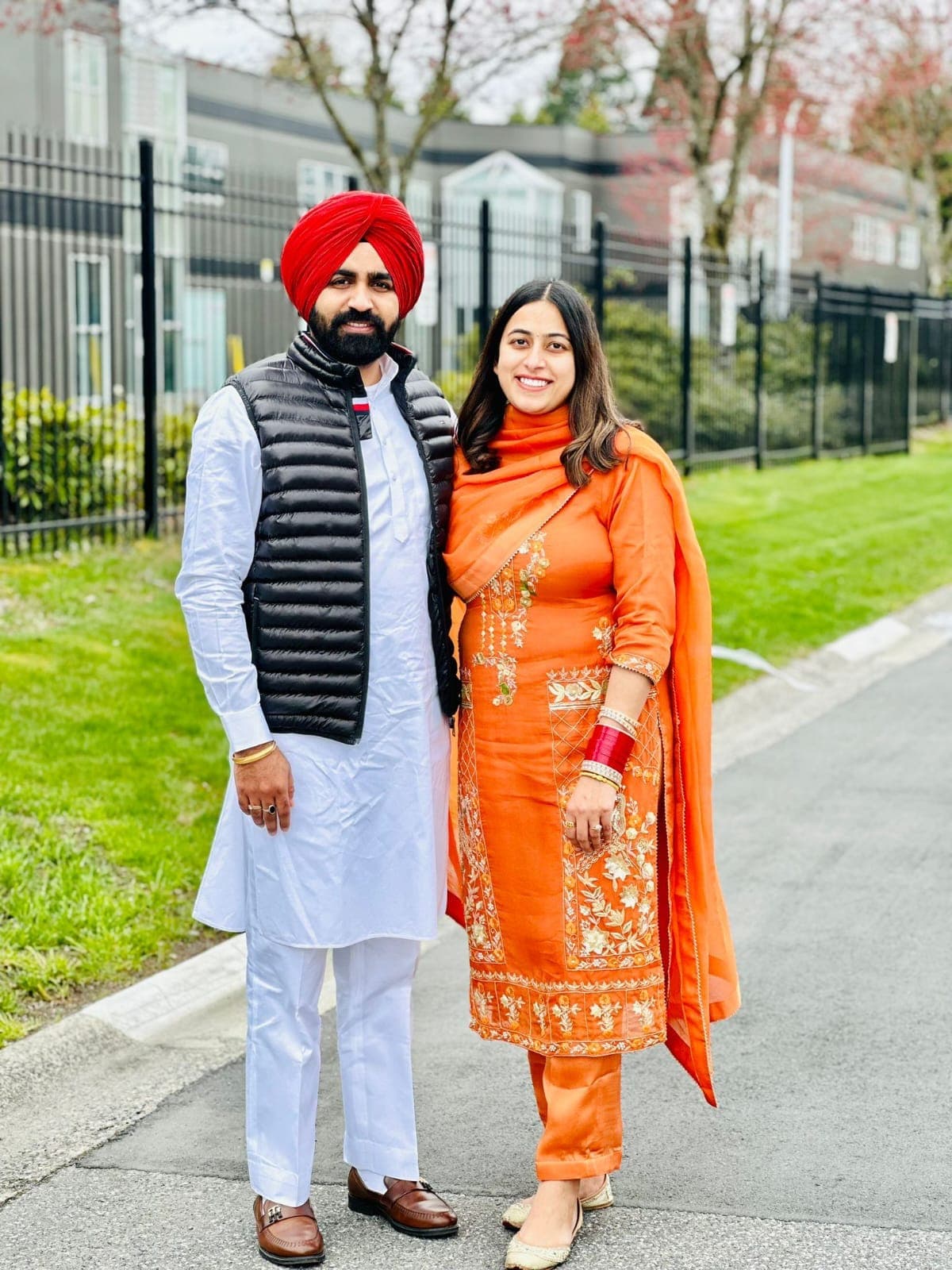 A customer wearing an outfit made at The Shree Boutique