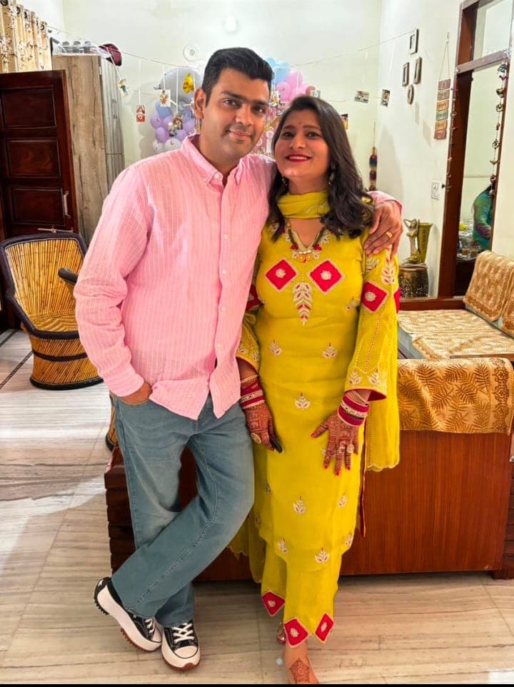 A customer wearing an outfit made at The Shree Boutique