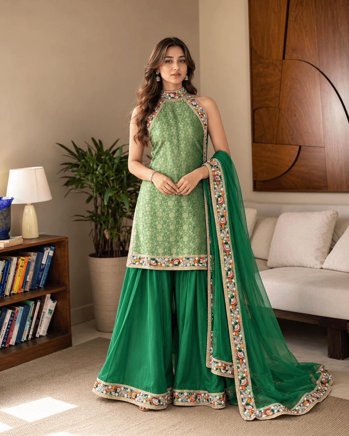 Raw Mango Garara Set Paired With Halter Neck Kurti