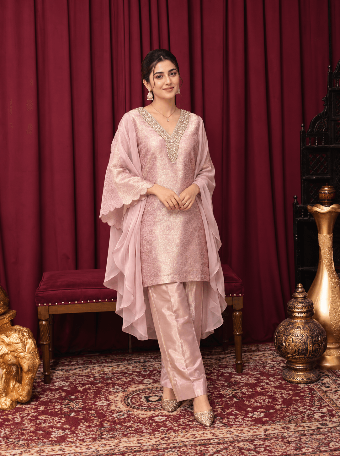 Soft pink Banarsi plazo set