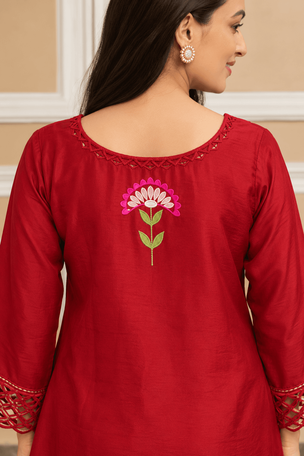 Mahroon crepe embrioded plazo set