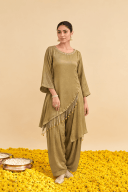 Golden crush kurta set view 1