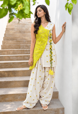 Lemon and creme farshi salwar suit view 1
