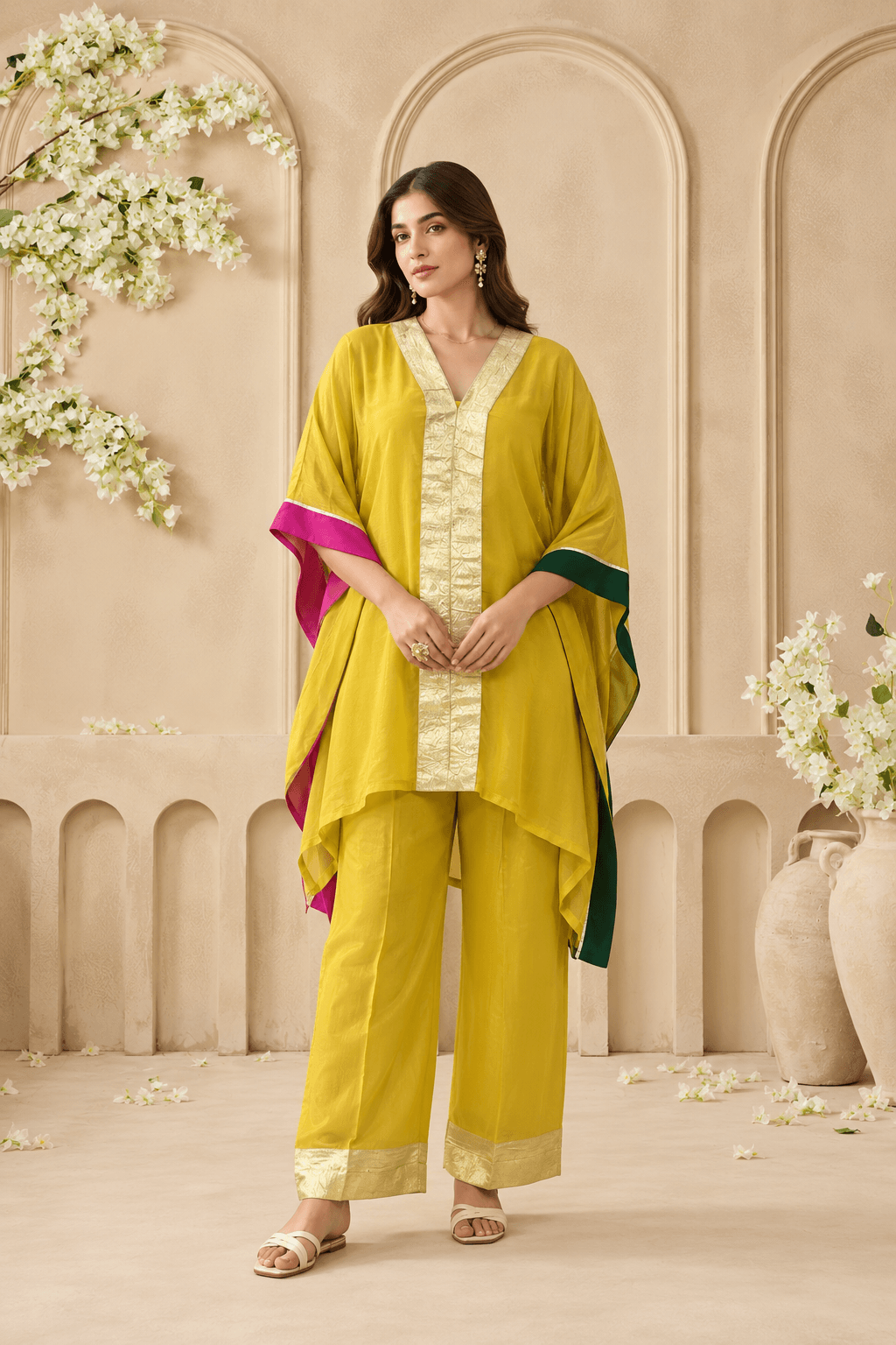 Sunflower Yellow Chinon Kaftan Set